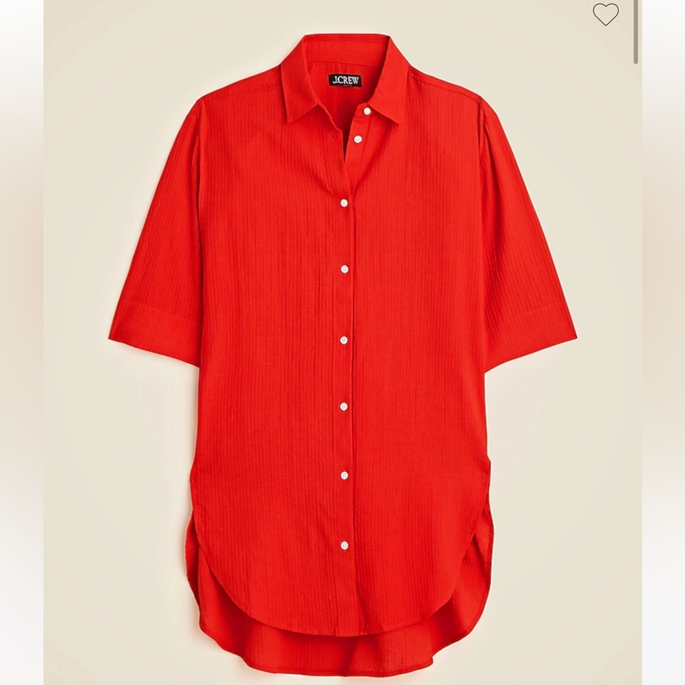 J. Crew Vibrant Red Button Down Gauze Shirt Coverup, NWT